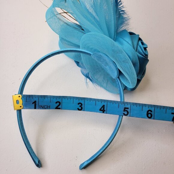 Blue Roses Headband Fascinator with Bows and Blue Feathers - Picture 13 of 15